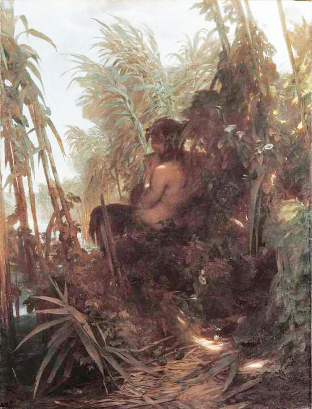 Арнольд Бёклин. Пан в камышах (Фавн в тростнике). 1858 г.